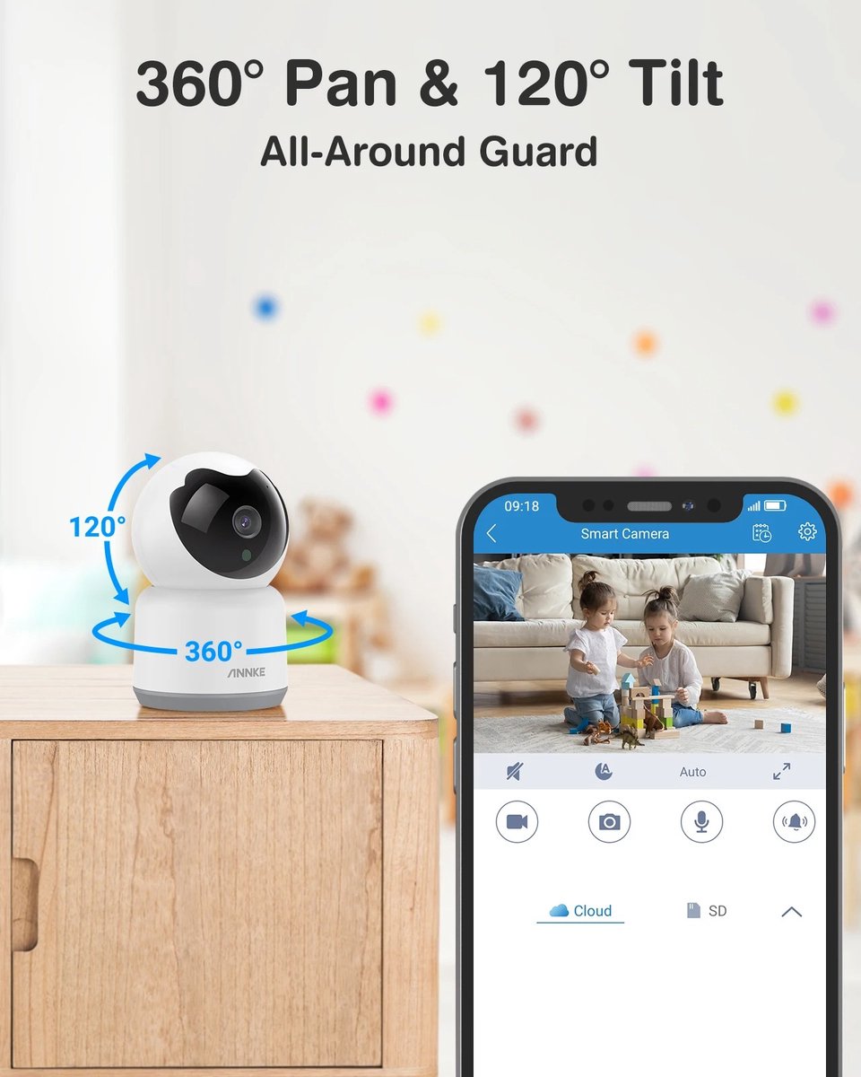 Beveiligingscamera's - Camera binnenhuis - Beveiligingscamera binnen - Beveiligings camera met nachtzicht - Ingebouwde microfoon en luidspreker - Volgfunctie