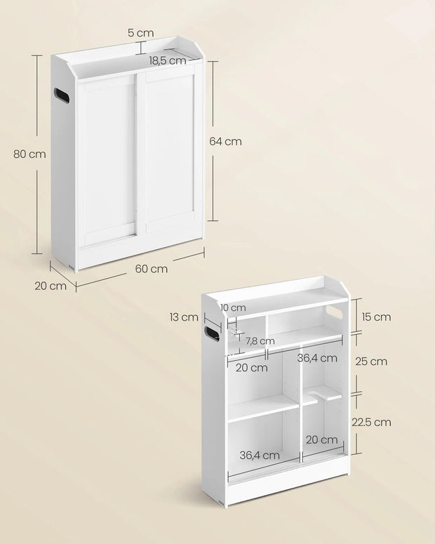 Badkamerkast - Badkameropbergrek Laag - Badkamerplank - Badkameraccessoires - Badkamermeubels - 20 cm x 60 cm x 80 cm - Wit