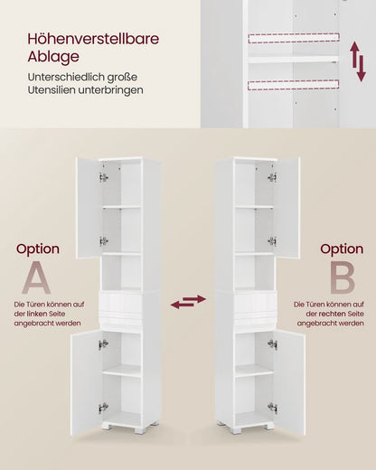 Blippi Bathroom Cabinet - High Bathroom Cabinet - Bathroom Cabinet - with Adjustable Shelves - White