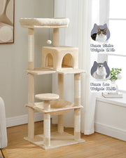 Luxe Kattenboom met Krabpaal - Kattenspeeltoestel - Kattenaccessoires - Huisdierspeelgoed - Groot - 45x55x143cm - Hout - 12,3kg - Beige