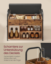 Schoenenbank met zitvlak - schoenenrek - zitbank met opbergruimte onder het deksel - PU-organizer - handgrepen - voor hal - woonkamer - slaapkamer - vintage bruin-inktzwart