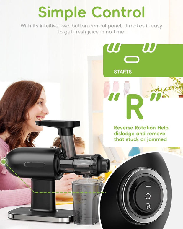 Slowjuicer - Sapcentrifuge - Cold Press - Groente en Fruit Blender - Krachtige Motor - Zwart