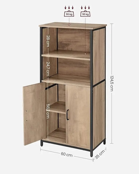Keukenkast - Kast - Opbergkasten - Keukenorganiser - Dressoir - Woonkamerkast - 35 cm x 60 cm x 124,5 cm - Eiken Bruin/Zwart