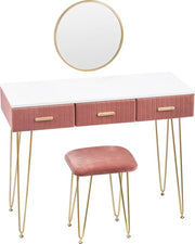 Modern Dressoir - Roze - Kaptafel Met Spiegel En Verlichting - Klaptafel - Met Kruk - Cosmetische Tafel