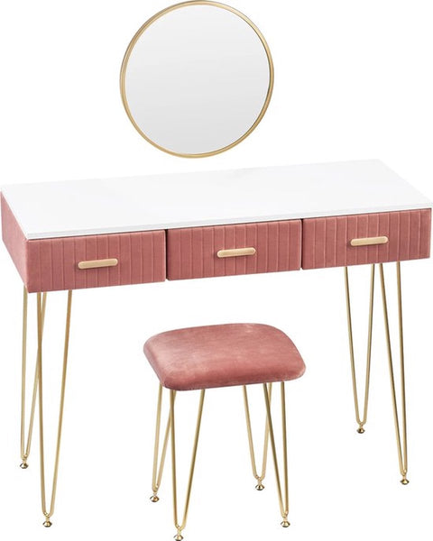 Modern Dressoir - Roze - Kaptafel Met Spiegel En Verlichting - Klaptafel - Met Kruk - Cosmetische Tafel