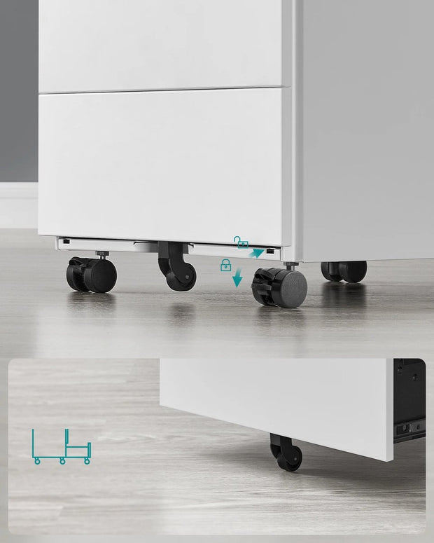 Bureau organizer - Bureau met laden - Ladekast op wielen - 3 laden - Lade organizer - 45.1 cm x 39 cm x 69.3 cm - Wit