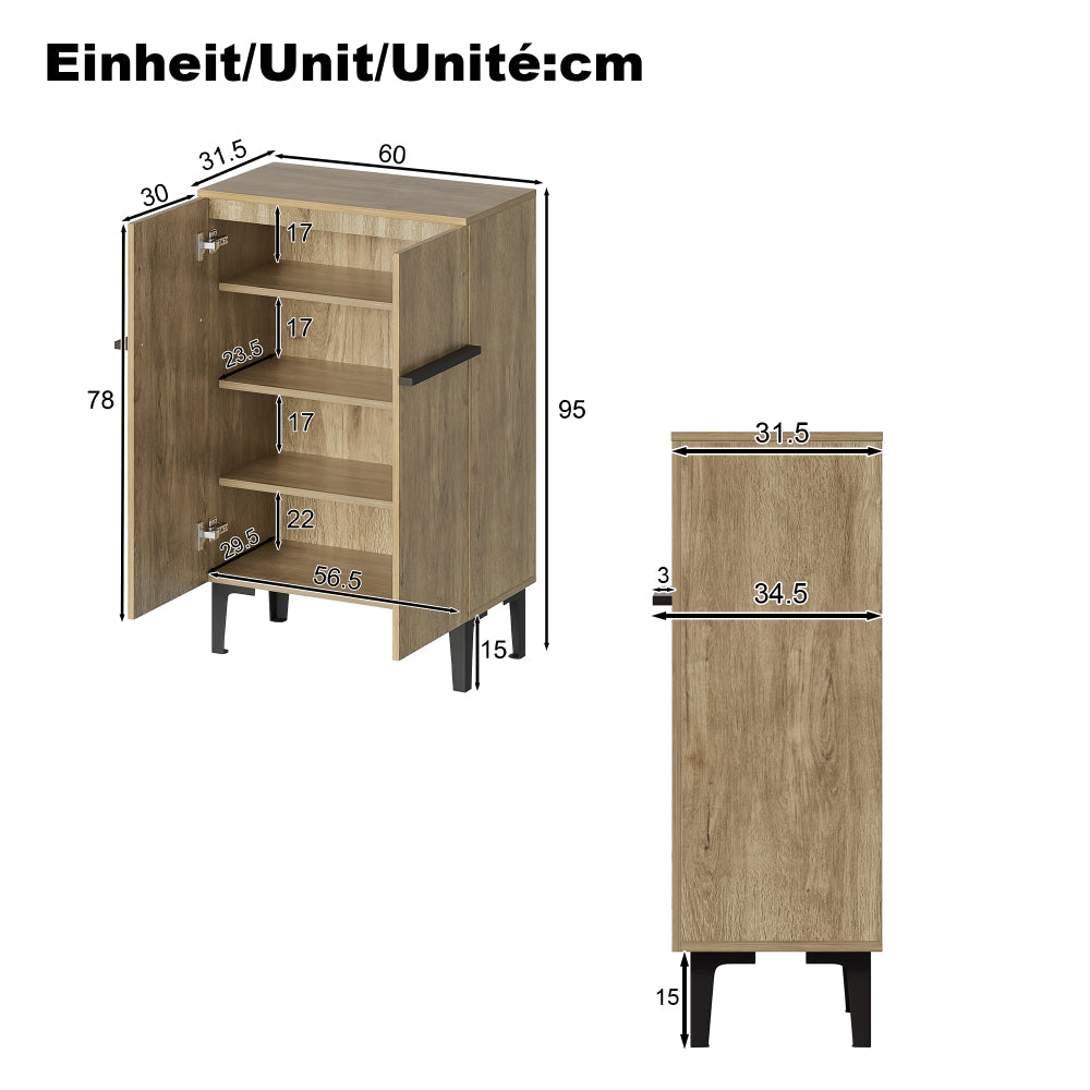 Schoenenkast – Schoenenrek – Schoenopberger – Schoenenschuif – Double Door Kast – Zwart Met Houtstructuur – Ruime Opbergruimte – Verstelbare Legplanken