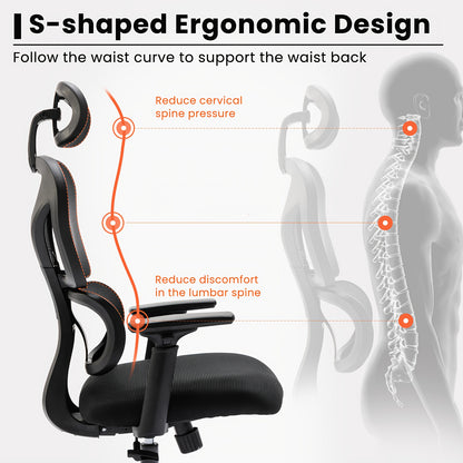 Bureaustoel – Ergonomische Stoel – Draaistoel – Office Chair – Gamestoel – 3D Verstelbare Armleuningen – Ademend Mesh – Lendensteun – 360° Draaibaar – Max 150 kg – Stille Wielen