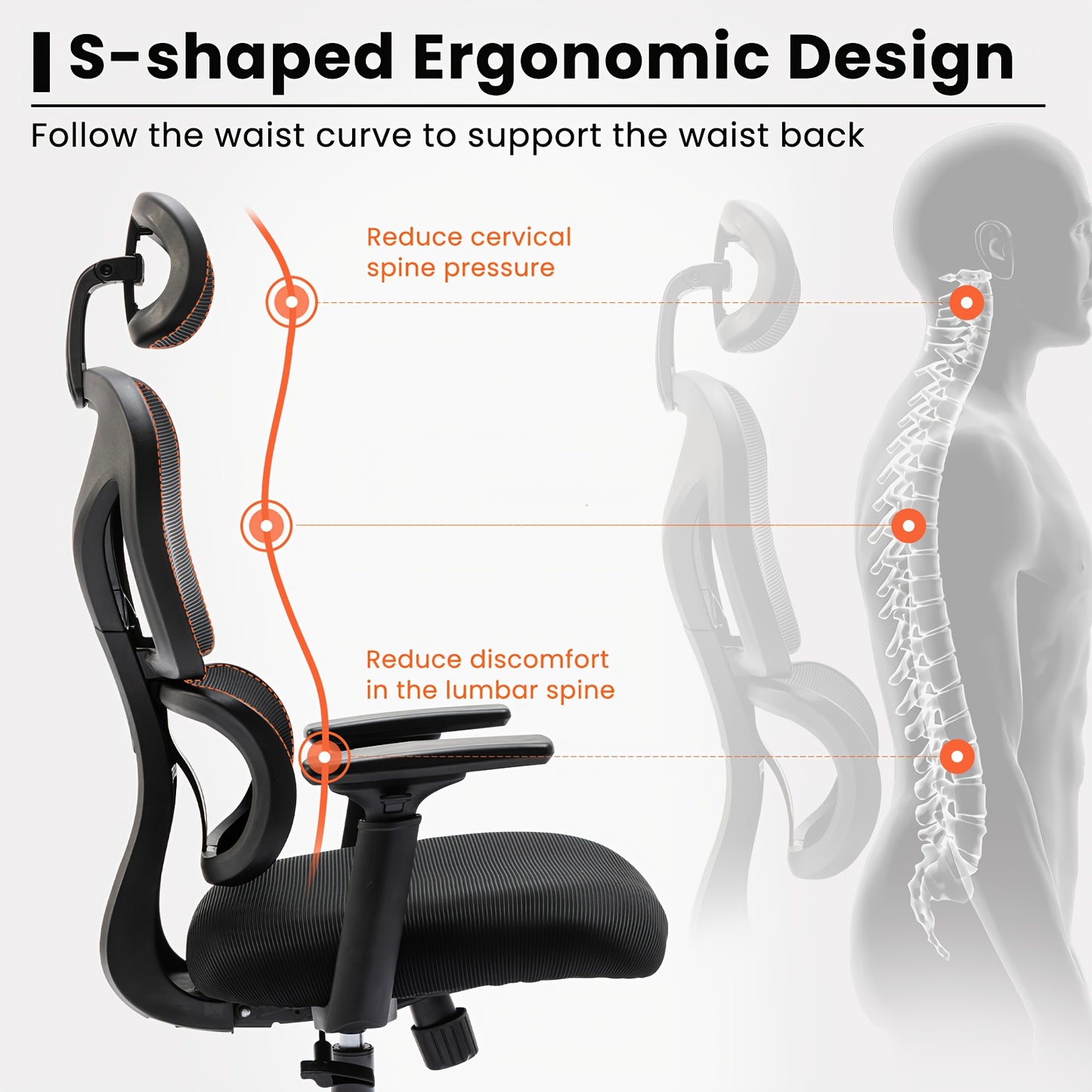 Ergonomische Bureaustoel – Bureaustoel Met Rugsteun – Computerstoel – Office Chair – Gaming Stoel – 3D Verstelbare Armleuningen – Carbonstaal Frame – Wit – Stil Rollend