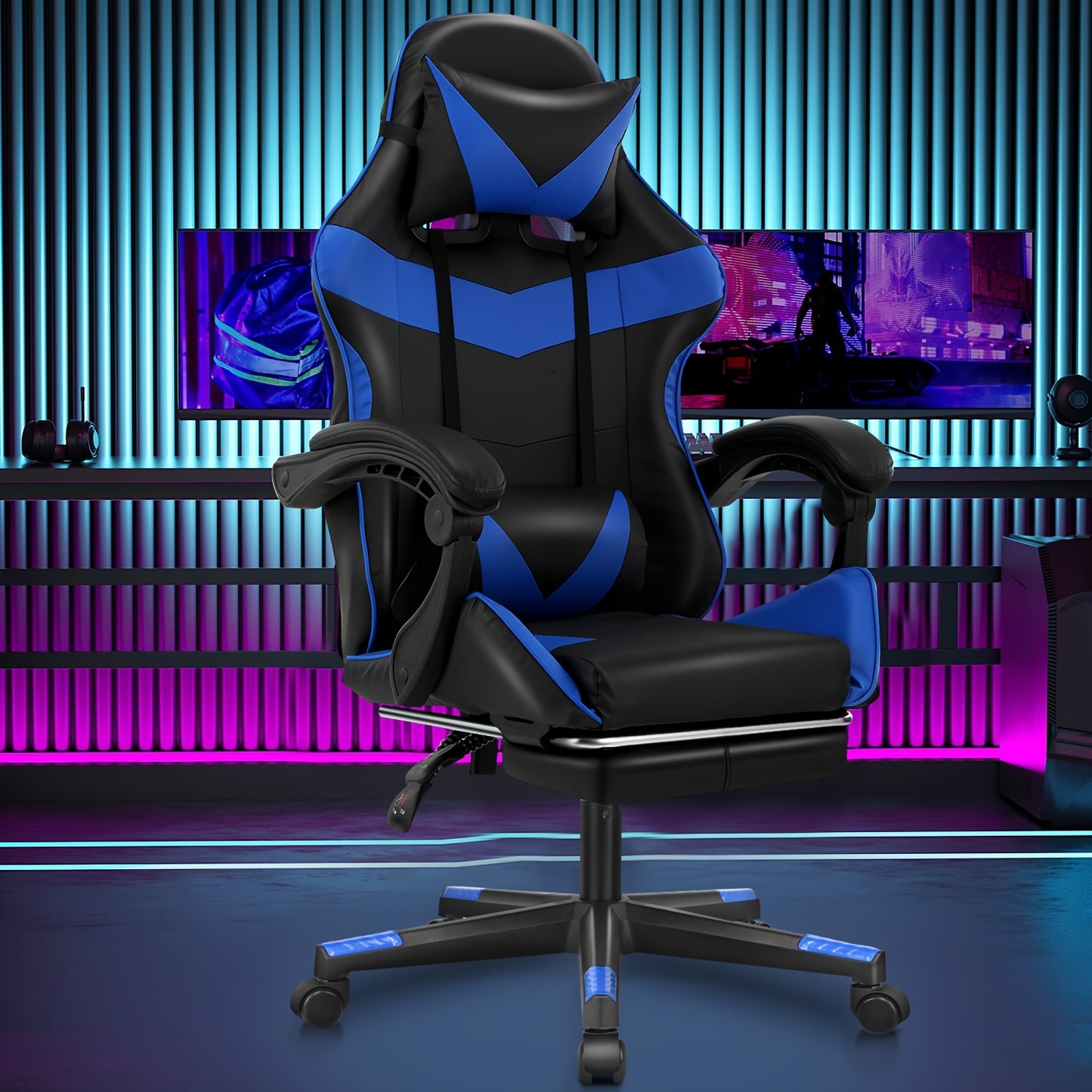 Gamingstoel – Gamestoel – Gaming Chair – Bureaustoel – Game Stoel – Ergonomisch – Verstelbare Hoogte & Voetsteun – 360° Draaibaar Met Rug- en Nekondersteuning – Zwart/ Rood