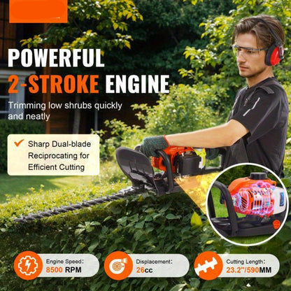 Heggeschaar – Gasheggenschaar – Benzine Heggenschaar – Snoeischaar – Tuinschaar – Lichtgewicht Handheld – 26CC 2-takt Motor – 58,42 cm Snijlengte