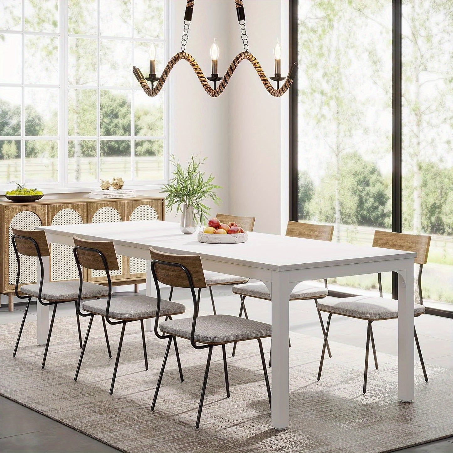 Eettafel – Tafel – Keukentafel – Dinerbank – Eetkamertafel – Industrieel Design – Wit Gelakt MDF Tafelblad – Verstelbare Metalen Poten – 199,9 cm Voor 8 Personen