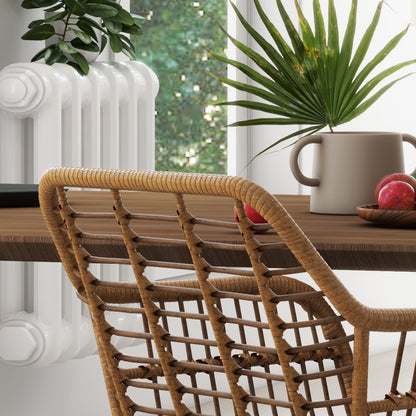 Eetkamerstoel – Keukenstoel – Bistrostoel – Rattan Stoel – Boho Stoel – PE Rattan Materiaal – Stevig Zwart Frame – Set Van 2 – Natuurlijk Bruin