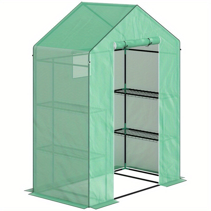 Kas – Tuinkasje – Kasje – Plantenkas – Groentekas – Winterproof – Met Ritsdeur en Ventilatieraampje – Stevig Stalen Frame – Transparante Panelen – Compact 143x74x190 cm