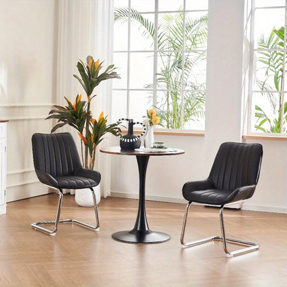 Eetkamerstoel – Stoel – Draaistoel – Armstoel – Zithoekstoel – 2-pack Rode Kunstleren Stoelen – Zachte Veerbekleding – Metalen Stevig Frame