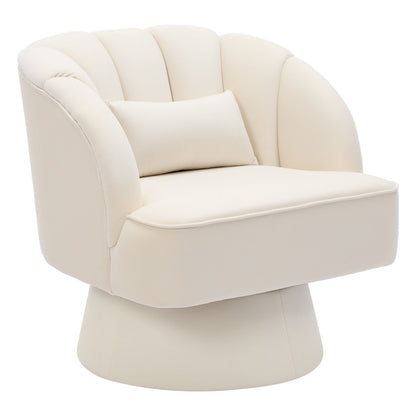 Swivel Accent Chair 360° Barrel Lounge Chair with Modern Striped Backrest | Round Armchair for Living, Bedroom Reading Nook, Hardwood, Non-Adjustable, Wipe Clean