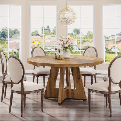 Ronde Eettafel – Houten Tafel – Keukentafel – Draaibare Tafel – Landelijke Tafel – Ruimtebesparend Design – Stevig Kruisvormig Onderstel – Diameter 120 cm – Burlywood Hout