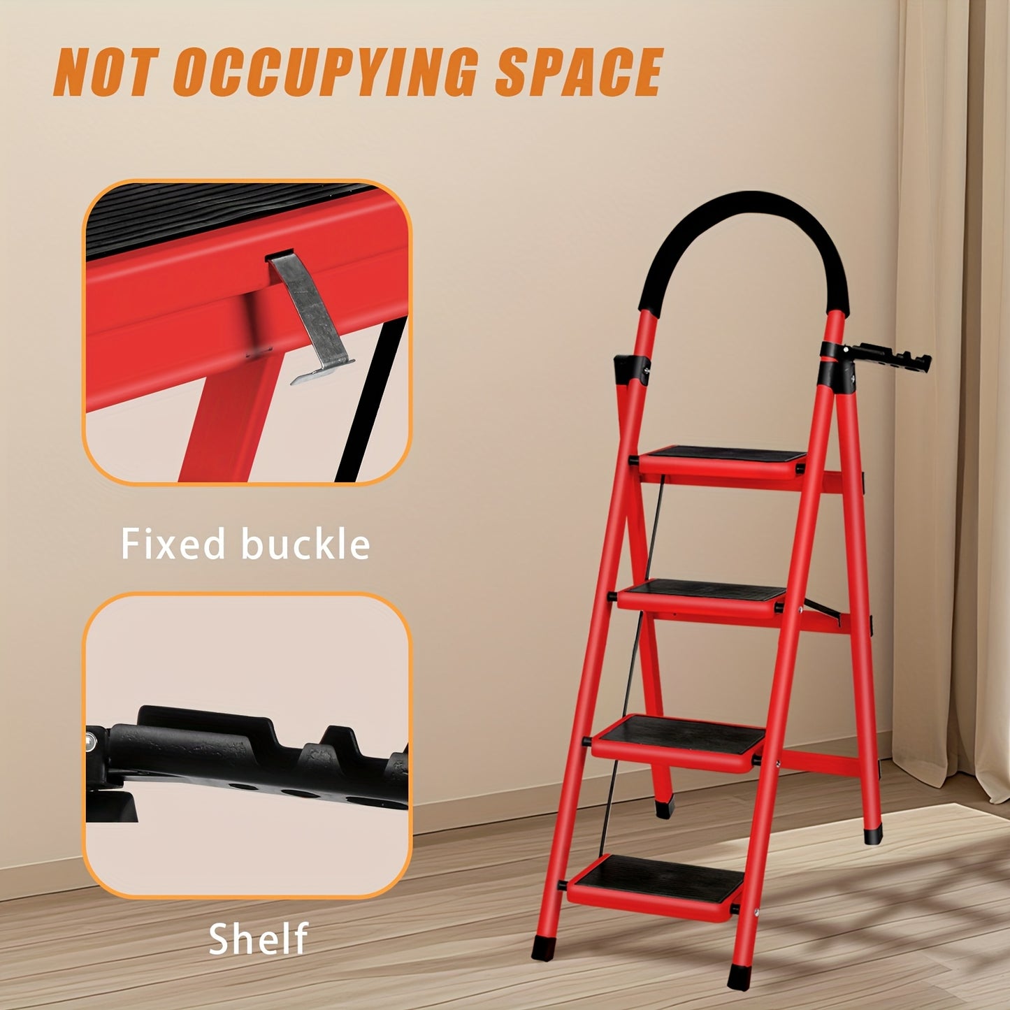 Vouwtrap – Trapladder – Opstapkruk – Vouwladder – Stalen Huishoudtrap – 4 Treden – Antislip Treden – Inklapbaar Met Gereedschap Plateau