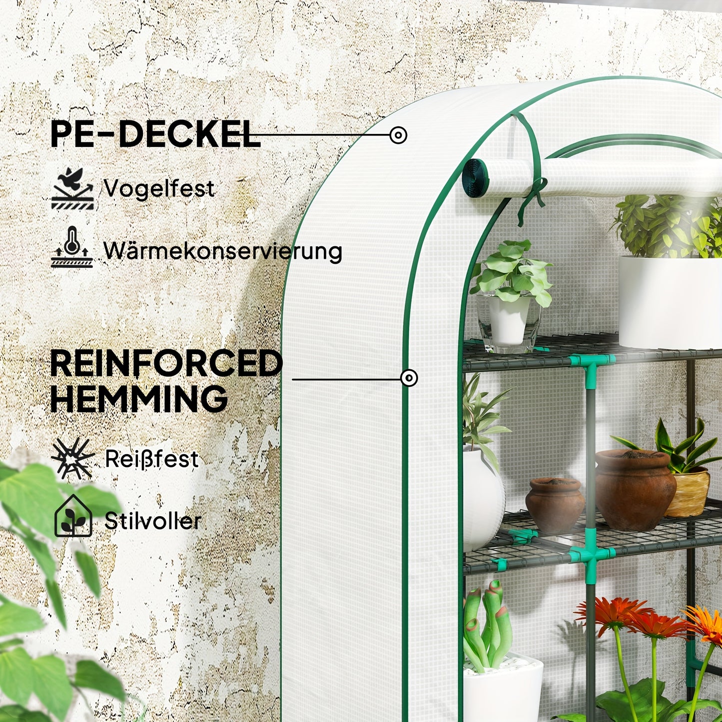 Kas met Rond Dak – Kweekkas – Balkonkas – Tuinkas – Tomatenkas – Wit – Met Deur en Schappen – 100 x 45 x 160 cm – Winterbestendig Plastic Folie