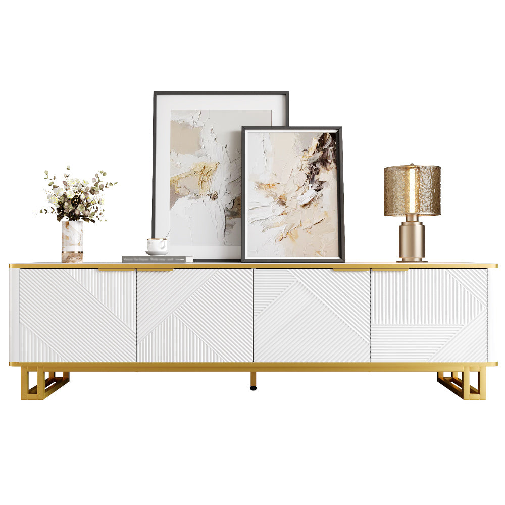 Four-door TV stand, TV mount, TV panel, low TV cabinet. Unique design, geometric texture. 160 x 37.5 x 48cm (Length x Width x Height)