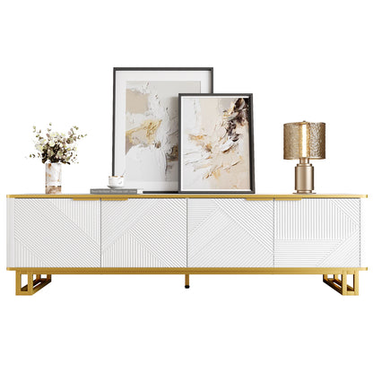 Four-door TV stand, TV mount, TV panel, low TV cabinet. Unique design, geometric texture. 160 x 37.5 x 48cm (Length x Width x Height)