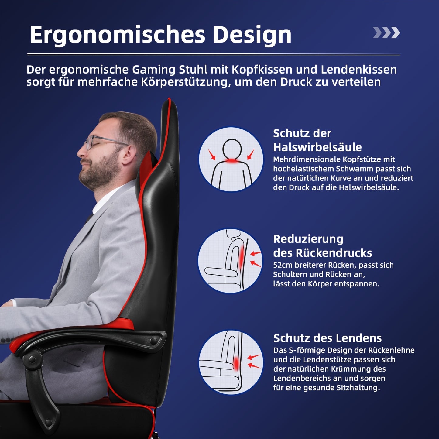 Ergonomische Gamingstoel – Bureaustoel – Computergamingstoel – Draaibare Stoel – Verstelbare Stoel – Met Voetensteun – Ademend Materiaal – Handmatige Rugleuningverstelling