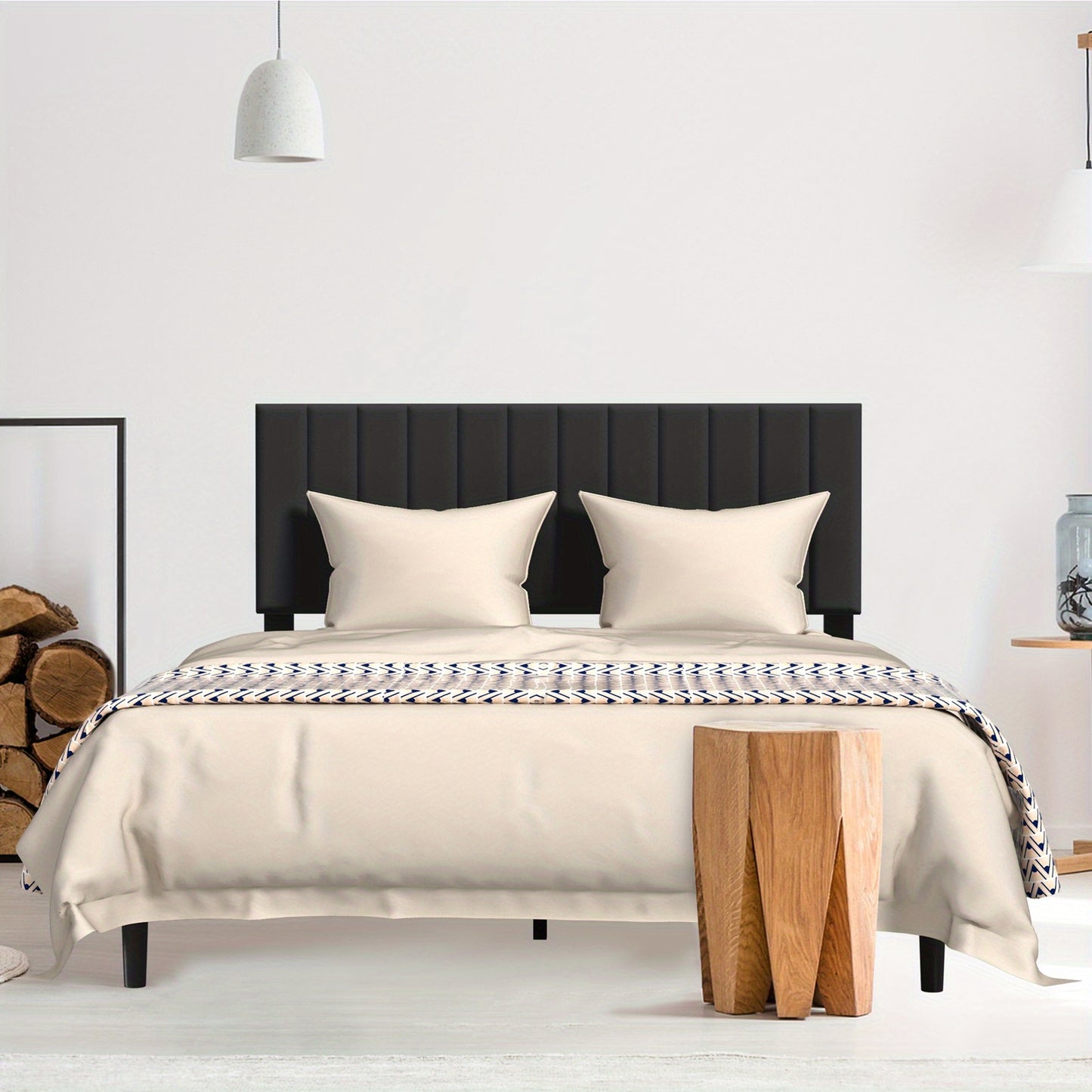Zwart Gestoffeerd Bed – Fluwelen Bedframe – Slaapbank – Platformbed – Tweepersoonsbed – 90 x 200 cm – Met Gestoffeerd Hoofdbord – Stevig Metalen Frame
