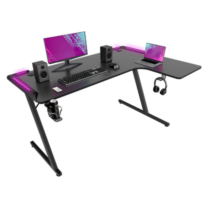 Gamestoel – Gaming Stoel – Bureaustoel – Gaming Chair – Game Stoel – Hoekbureau 140x99x76 cm – MDF Werkblad Met Metaal – RGB LED-Verlichting Met Afstandsbediening