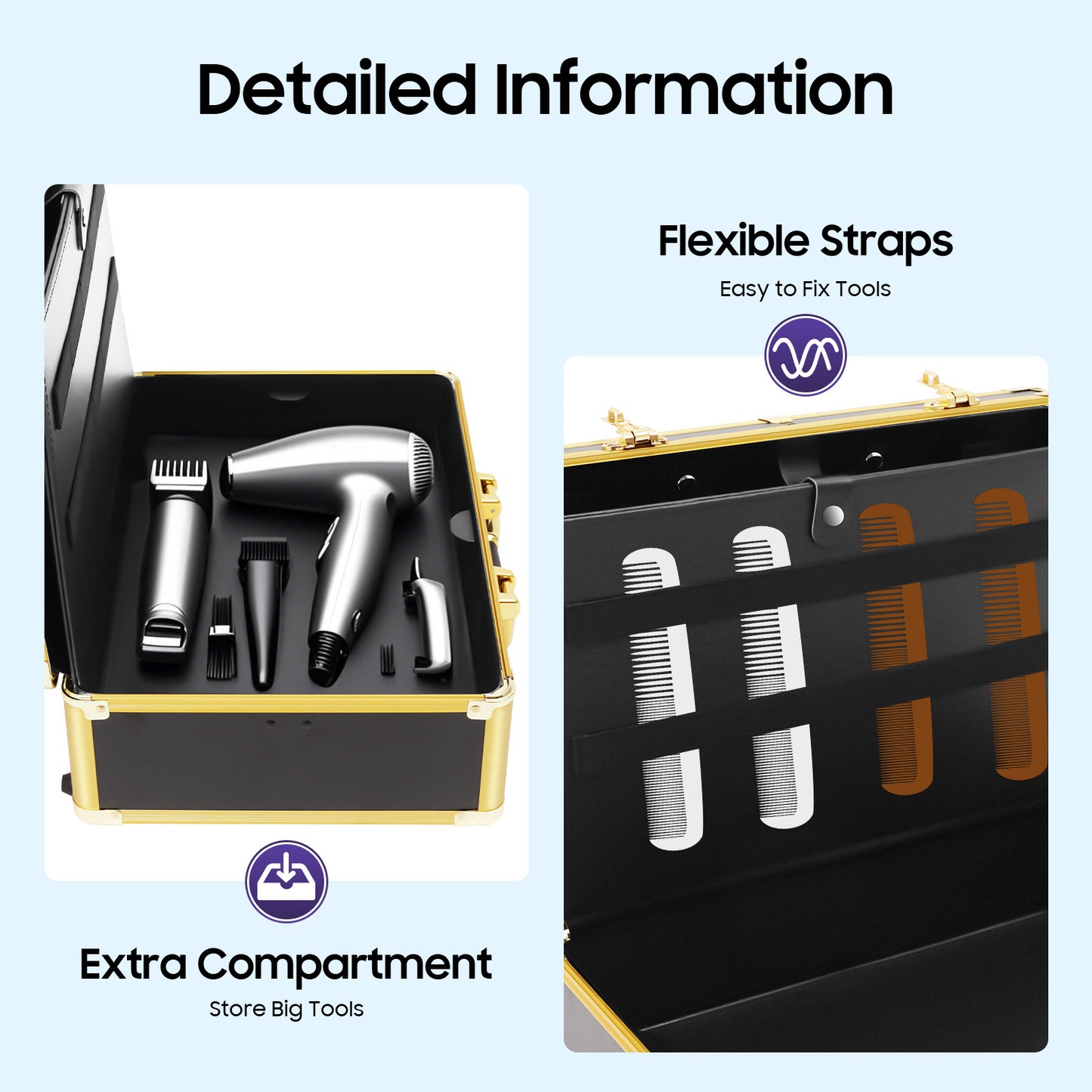 Professional Hairdressing Case | Golden Rectangular Design with Combination Lock, 20kg Weight Capacity, Ideal for Cosmetic Tools, Haircutting Equipment, Travel Makeup Storage - TOOL1SHOOO