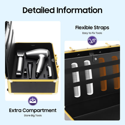 Professional Hairdressing Case | Golden Rectangular Design with Combination Lock, 20kg Weight Capacity, Ideal for Cosmetic Tools, Haircutting Equipment, Travel Makeup Storage - TOOL1SHOOO