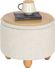 Gestoffeerde poef met opbergruimte – Beige - Multifunctionele poef met opbergruimte op poten – Draagvermogen 300 kg – Bijzettafel & kruk – 33 x 39 cm
