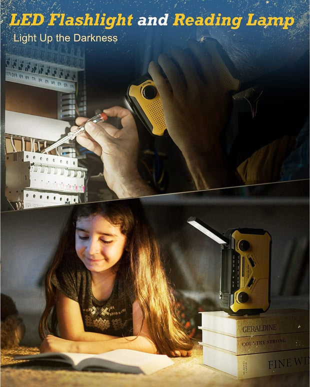 Noodradio Solar Opwindbaar - Noodradio Opwindbaar - Opwindbare Radio - Powerbank Zonne Energie - 3000mAh-batterij - USB-opladen - Geel