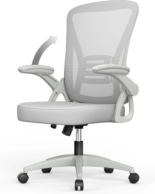 Ergonomic Office Chair - Office Chairs for Adults - Office Chair - Gaming Chair - Office Chair - Fully Adjustable - Incl. 3D Adjustable Armrests &amp; Adjustable Lumbar Support - White/Grey