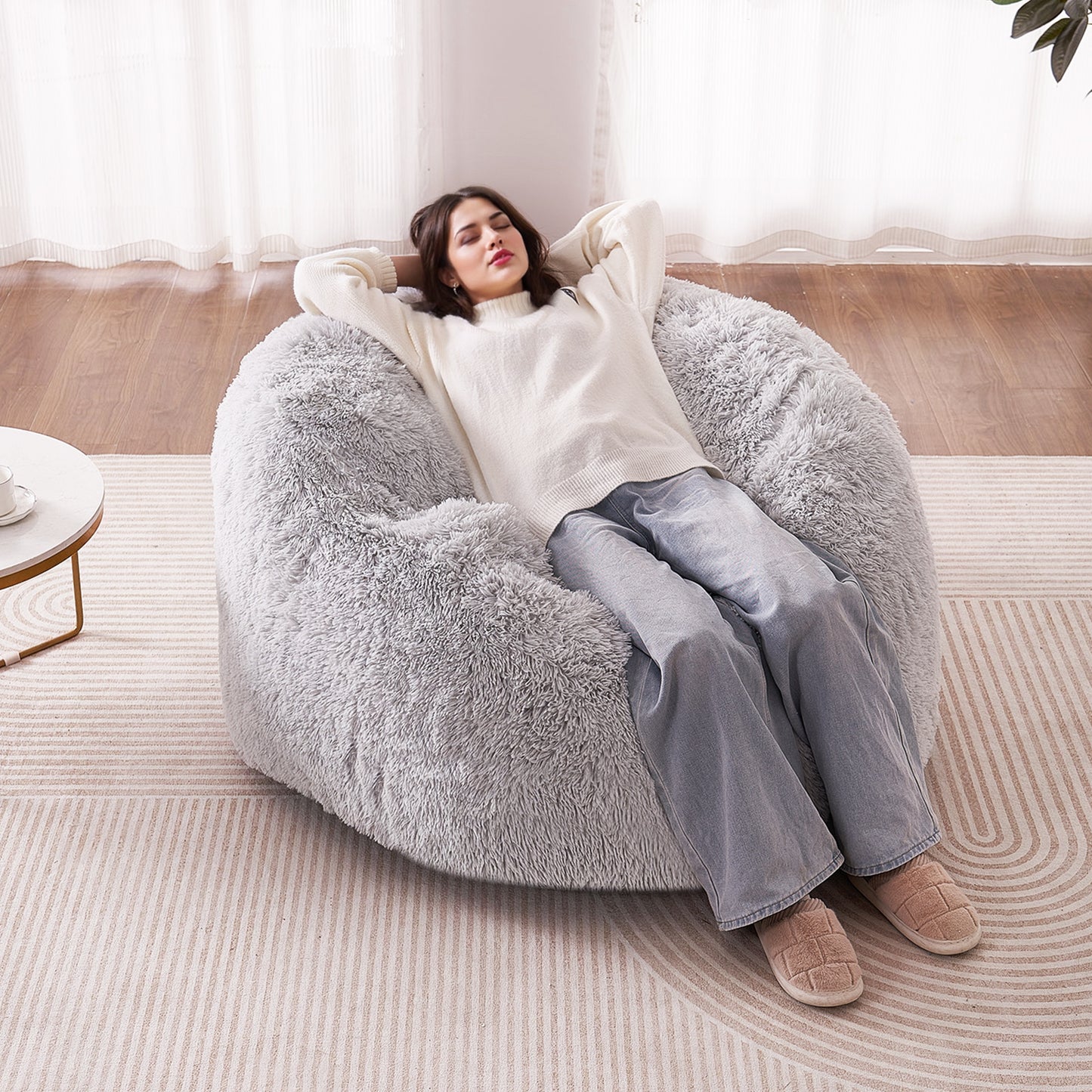 Zitzakbank – Zitzak – Poef – Loungestoel – Slaapstoel – Verstelbaar – Memory Foam Vulling – Wasbare Hoes – Groot Formaat – Grijs
