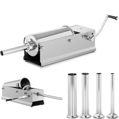 Horizontal Manual Sausage Stuffer Filler Syringe, 5L + 4 Funnels