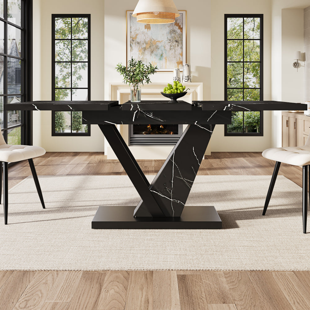 Uitschuiftafel – Uitklaptafel – Eettafel – Keukentafel – Verstelbare Tafel – Zwart Marmerpatroon – 120-160 x 75 cm – Ruimtebesparend & Duurzaam
