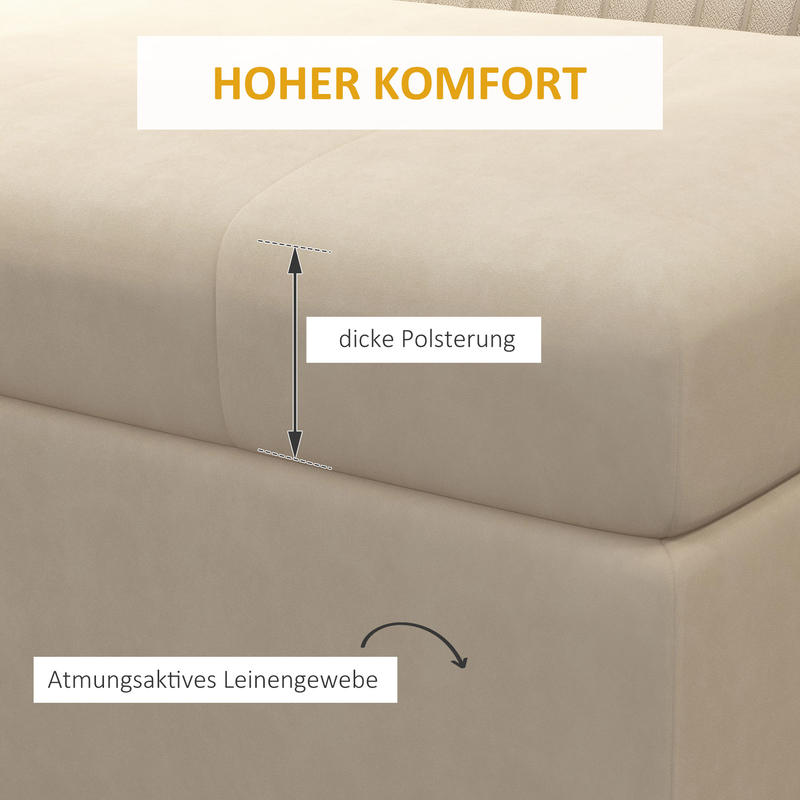 Storage Bench with Decorative Button Tufting, Flannel Look, Gold Steel Legs, 110 x 47 x 46.5 cm