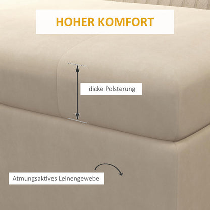 Storage Bench with Decorative Button Tufting, Flannel Look, Gold Steel Legs, 110 x 47 x 46.5 cm