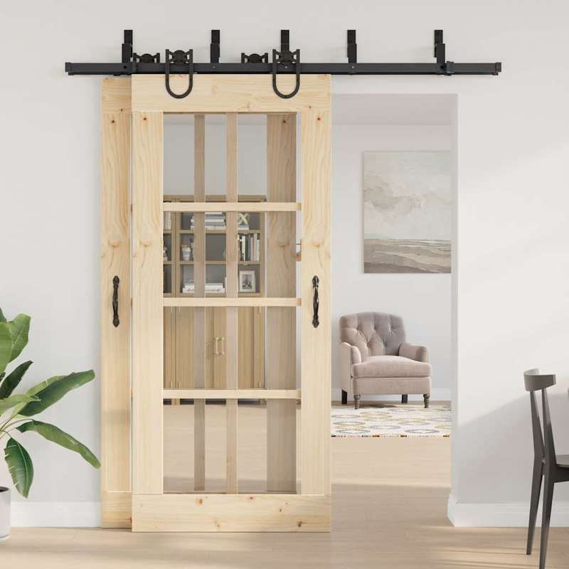 Schuifdeur Set – Schuifdeursysteem – Kamerverdeler – Afscheidingsdeur – Binnendeur Schuifdeur – 200 cm Stalen Rail – Matzwarte Industriele Afwerking