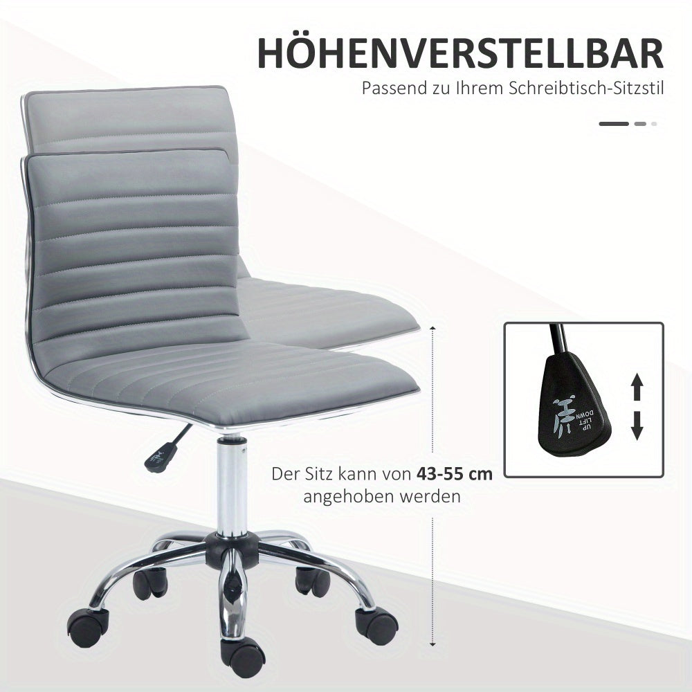 Bureaustoel – Office Chair – Draaistoel – Kantoorstoel – Computerstoel – Verstelbaar in Hoogte – Met Metalen Frame en Sponskussen – Lichtgrijs – Zonder Armleuningen – Max 120 kg