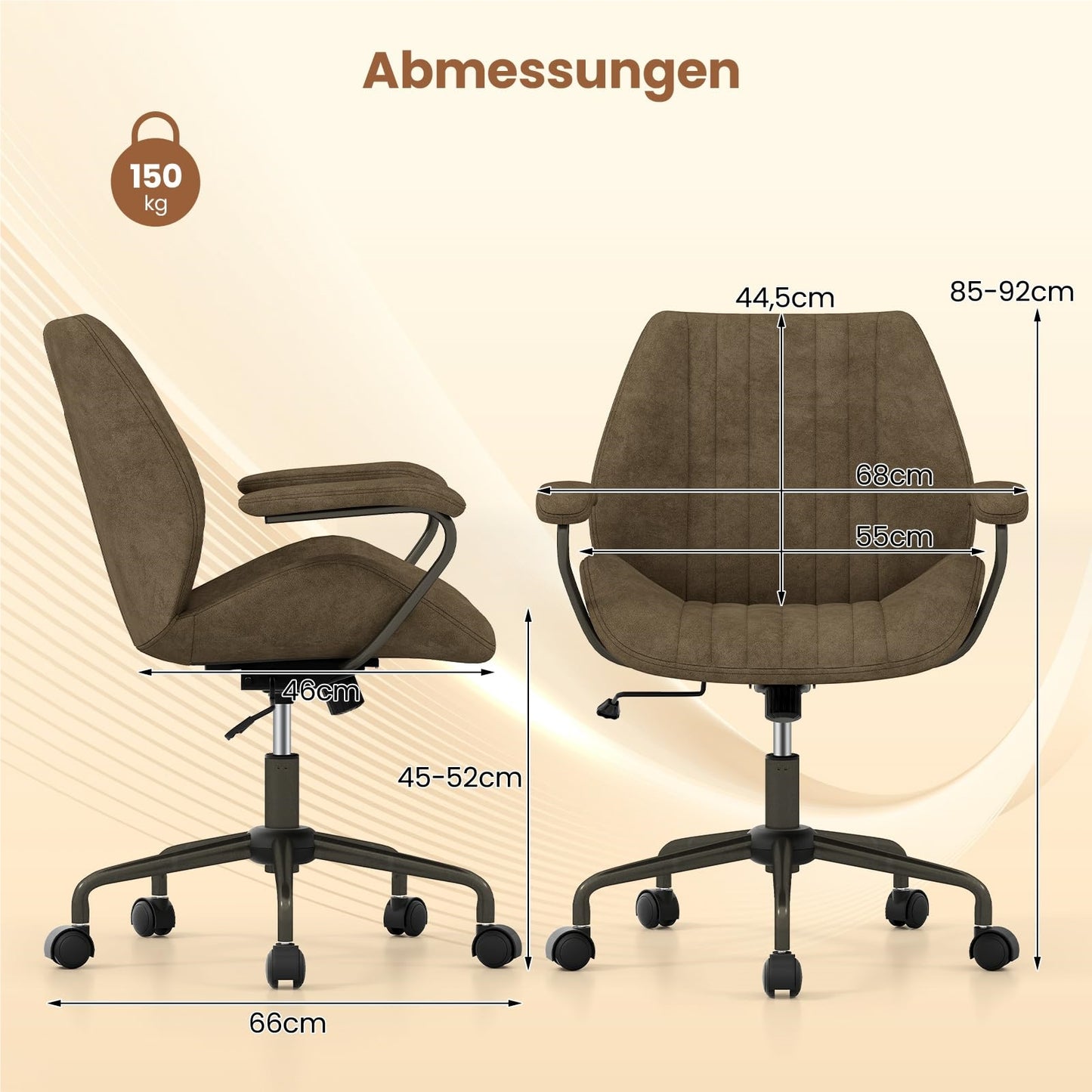 Bureaustoel – Bureaustoel Ergonomisch – Draaistoel – Computerstoel – Stoel Met Armleuning – Olijfgroen – Verstelbare Hoogte 45-52 cm – Kantelfunctie 90°-120°