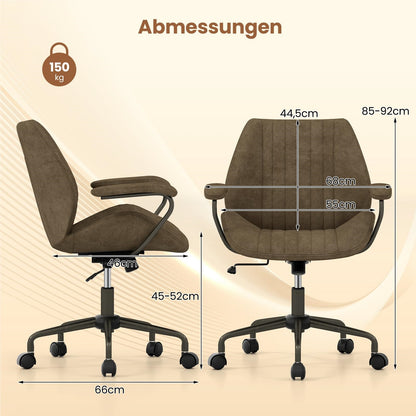 Bureaustoel – Bureaustoel Ergonomisch – Draaistoel – Computerstoel – Stoel Met Armleuning – Olijfgroen – Verstelbare Hoogte 45-52 cm – Kantelfunctie 90°-120°