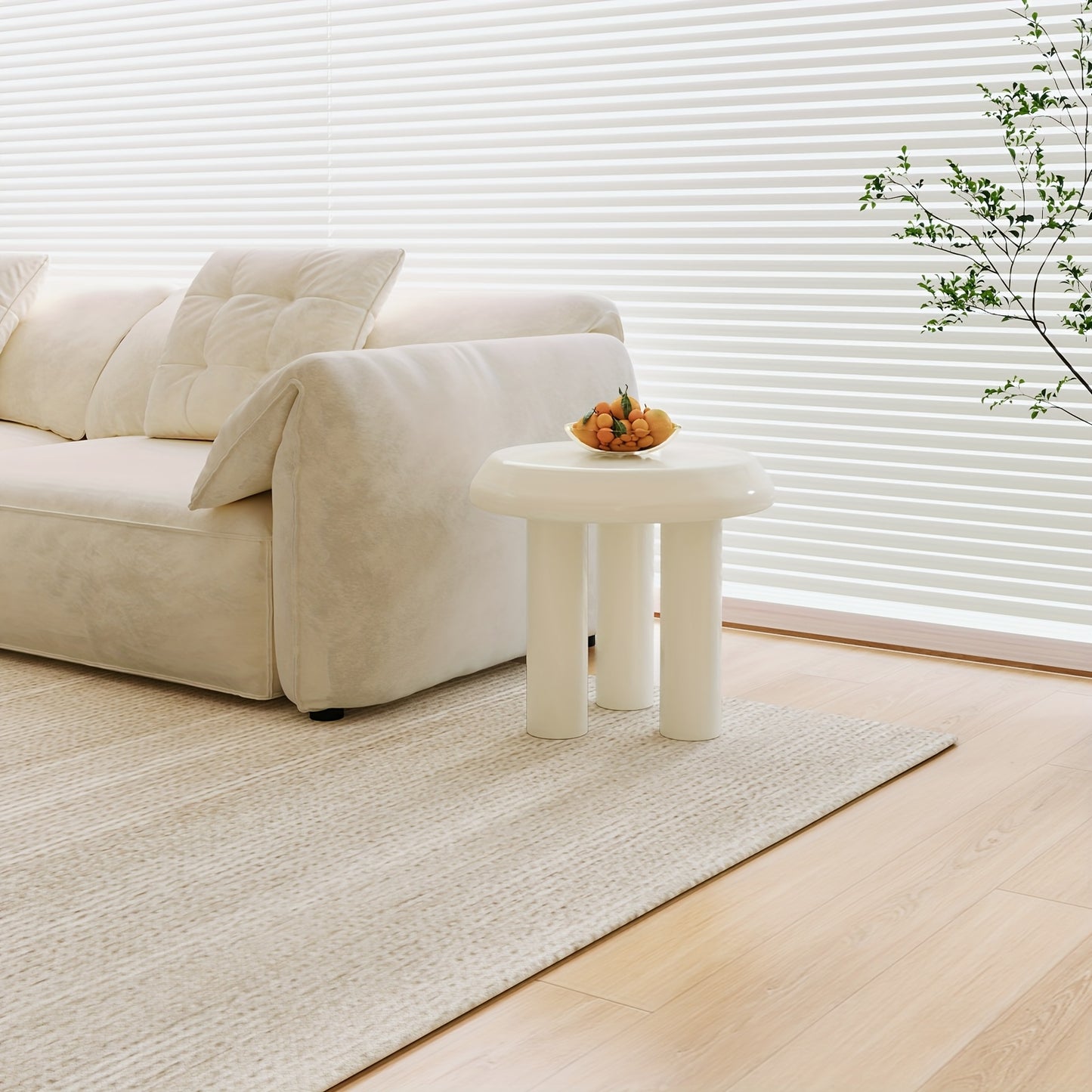 Bijzettafel – Sidetable – Salontafel – Nachtkastje – Banktafel – Ronde Kleine Tafel – Milky Wit – Compact & Eenvoudig Te Monteren