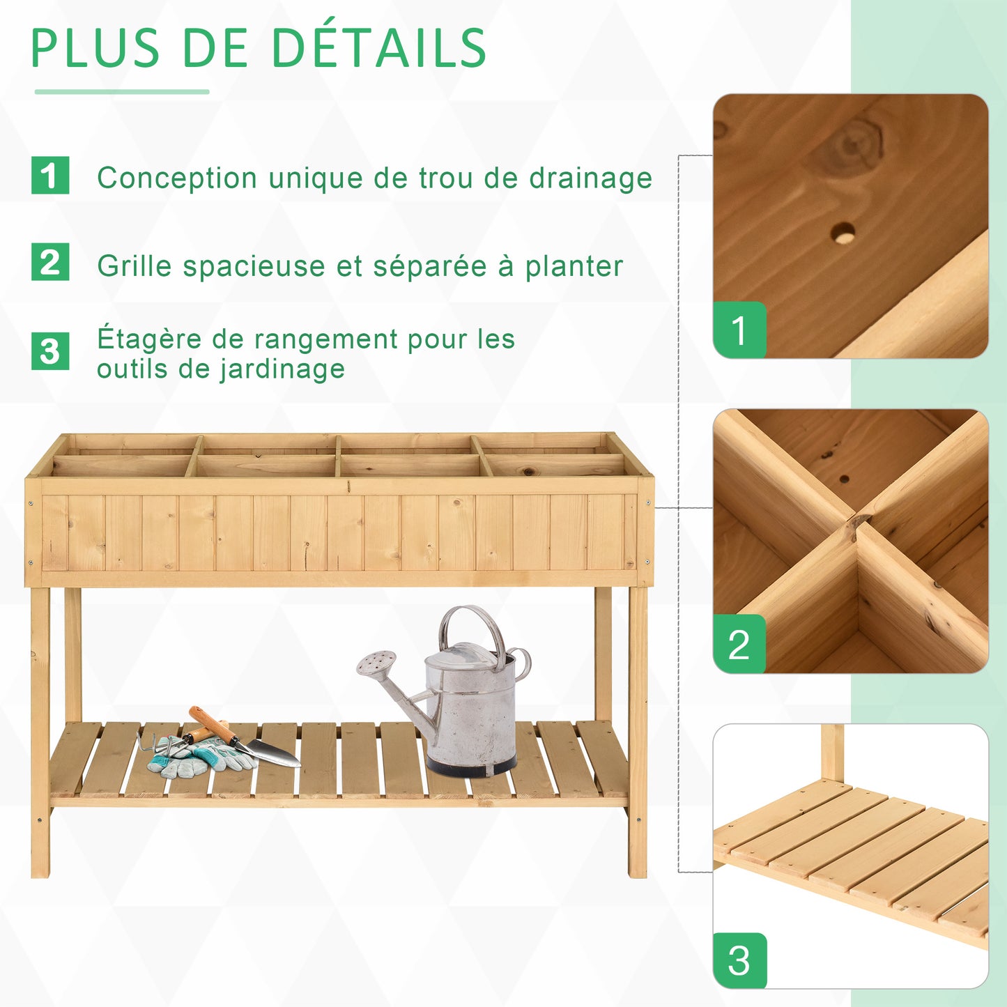 Houten Plantenbak – Bloembak – Plantenbak Met Voeten – Plantenbak Met Opbergrek – Plantenbak Met Irrigatie – 8 Compartimenten – 110x46x76 cm