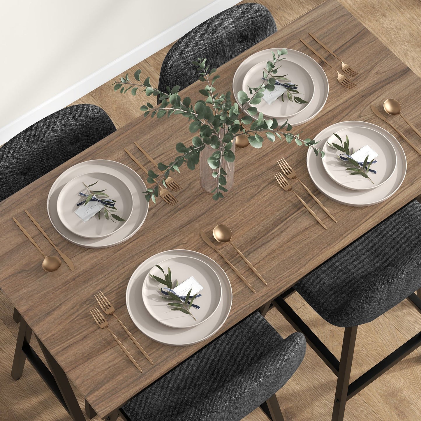 Eetkamer Set – Diningset – Tafel Met Stoelen – Eettafel Set – Stoelen Set – Donkergrijs – Button Tufting – Dikke Linnenlook Bekleding