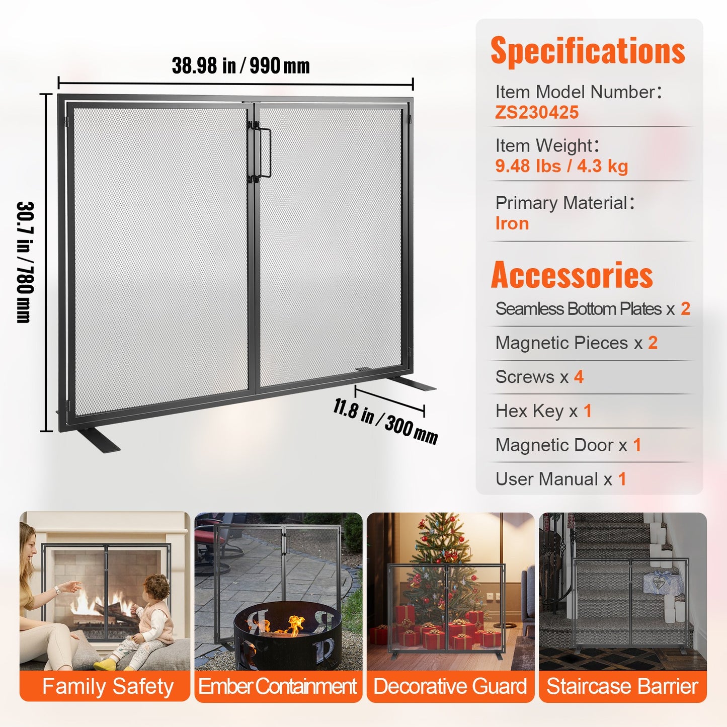 Haardscherm – Haardhek – Vonkenscherm – Open Haard Scherm – Veiligheidshek – Metaal – 99x78 cm – Met Deur