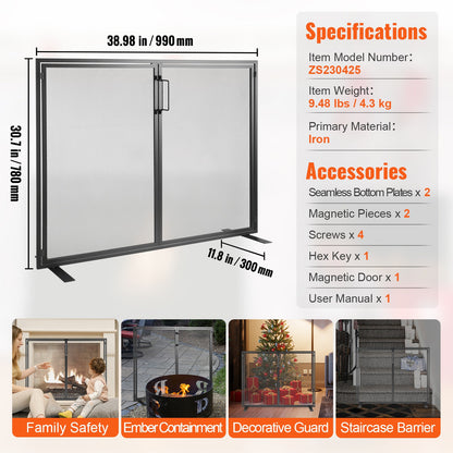 Haardscherm – Haardhek – Vonkenscherm – Open Haard Scherm – Veiligheidshek – Metaal – 99x78 cm – Met Deur