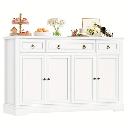 Kast Ladenkast – Dressoir Opbergkast Sideboard Commode – Wit Hout – 2-Deurs 4-Laden – Verstelbare Planken – Stevige Houten Constructie