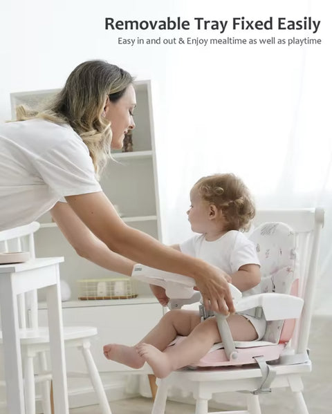 Draagbare kinderstoel - Kinderstoel - Babystoel - Zitverhoger - Kinderstoel verhoger - Verstelbare hoogte - Opvouwbaar - Lichtgewicht - Flamingo - 6 tot 36 maanden - Roze - Wit