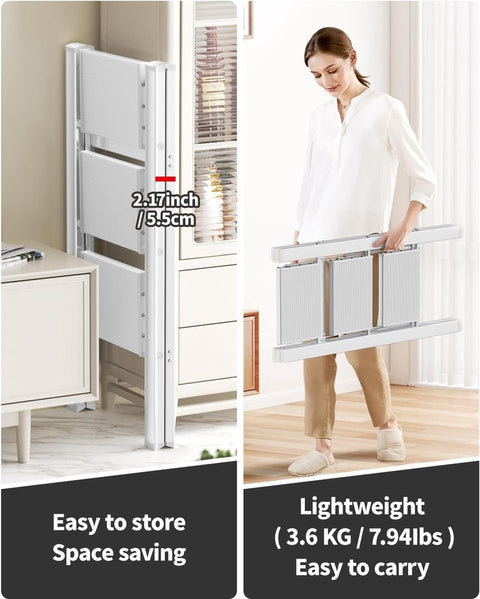 3-staps ladder - aluminium opvouwbaar opstapje - trapladder - 3-staps opvouwbare staande ladder - antislip - maximaal draagvermogen 150 kg - draagbaar lichtgewicht opstapje (zilver-wit)